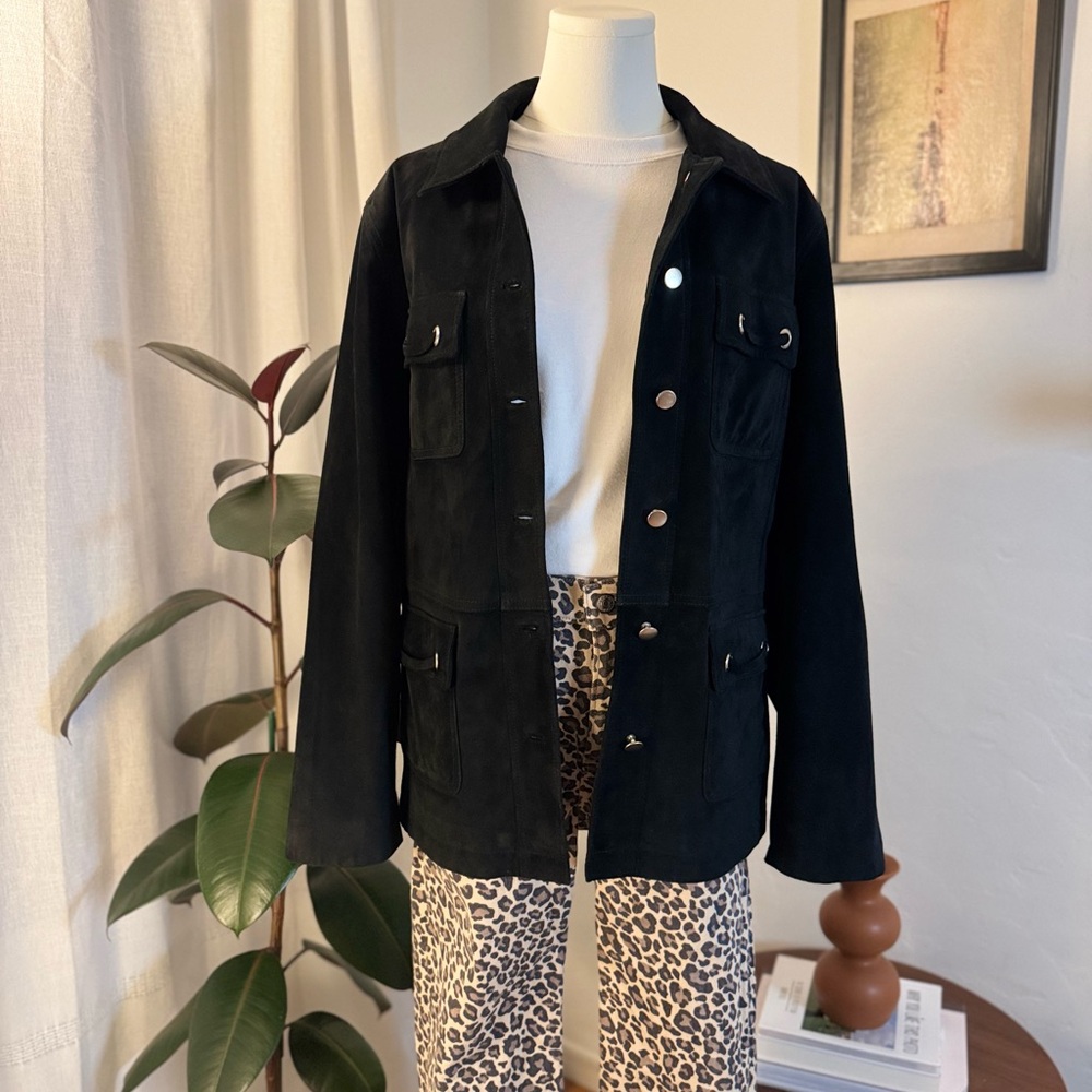 Vintage Women’s Black Genuine Suede Leather Utility Jacket - 18W